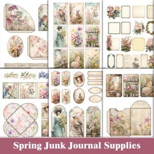 Kit de diario basura de primavera / Efímeras florales imprimibles / Materiales para álbumes de recortes / Etiquetas, bolsillos, tarjetas / Descarga digital tamaño carta