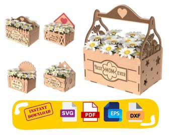 Mother's Day Flower Box SVG | Laser Cut Gift Box Files (Digital Download)