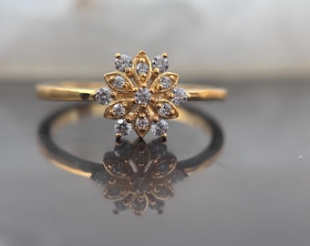 Floral Moissanite Cluster Ring in 925 Silver | Gold Plated Flower Ring | Vintage Inspired Diamond Look Ring | Gift for Her