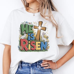 He Is Risen Easter Shirt | Christian Resurrection Tee | Faith-Based Easter Sunday T-Shirt | Religious Spring Outfit for Adults