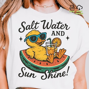 Cute Duck Summer PNG – Słona woda i słońce świecą Retro sublimacja Clipart, Arbuz Pływający Zwierzę z Kreskówek, Pobieranie Cyfrowe