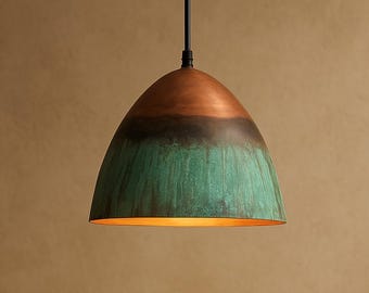 Lámpara colgante de cúpula de cobre con pátina verde: lámpara de isla de cocina marroquí