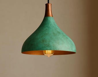 Lámpara colgante de latón con pátina verde: lámpara colgante bohemia oxidada hecha a mano
