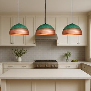 Set of 3 Oxidized pendant Copper Patina Light, Kitchen Island Lighting,Copper Patina Lamp, Hanging Pendant Lighting,Ceiling Light Fixture