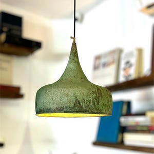 Handcrafted Hammered Brass Ceiling Lamp for Boho Green Patina Copper finish Dome Pendant Light ,Handcrafted Hammered Ceiling Lamp