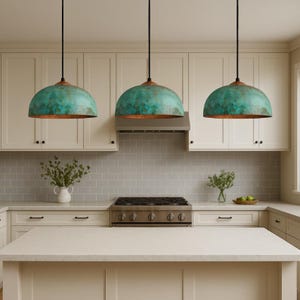 Set of 3 Oxidized pendant Copper Patina Light,Copper Patina Lamp, Hanging Pendant Lighting, Kitchen Island Lighting, Ceiling Light Fixture