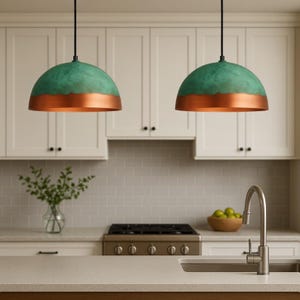 Set of 2 Oxidized pendant Copper Patina Light, Kitchen Island Lighting,Copper Patina Lamp, Hanging Pendant Lighting,Ceiling Light Fixture