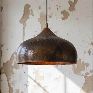 Copper Dome Lamp, Rustic Hanging Lamp, Hammered Pendant Light Fixture, Kitchen Island Lighting
