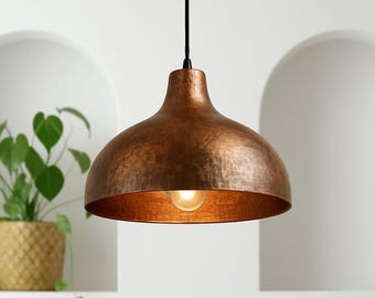 Handmade Hammered Copper Pendant Light: Rustic Chandelier Lighting