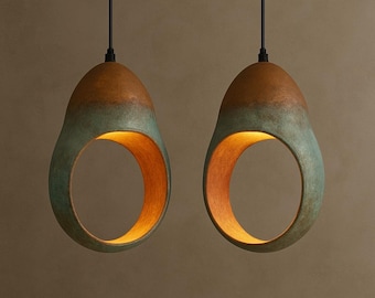 Set of 2 Oxidized pendant Copper Patina Light,Copper Patina Lamp, Hanging Pendant Lighting, Kitchen Island Lighting, Ceiling Light Fixture