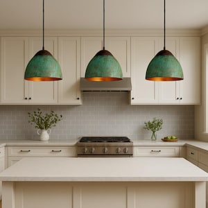 Set of 3 Oxidized pendant Copper Patina Light,Copper Patina Lamp, Hanging Pendant Lighting, Kitchen Island Lighting, Ceiling Light Fixture