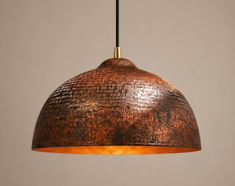 Handmade Hammered Copper Pendant Light: Rustic Chandelier Lighting