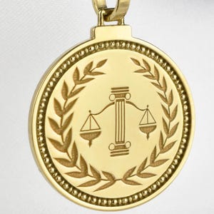 Sterling Silver Scales of Justice Necklace, Lawyer Medallion, Personalized Pendant, Gift for Lawyer, Law Student Charm, Justice Round Medal