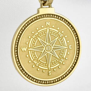 14K Solid Gold Compass Pendant: North Star Nautical Jewelry