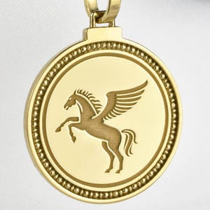 Sterling Silver Pegasus Necklace, Winged Horse Pendant, Greek Mythology Jewelry, Gift for Her, Flying Horse Round Medal, Personalized Charm