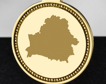 14K Solid Gold Belarus Map Necklace, Europe Travel Jewelry
