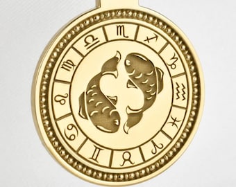 Colar de prata esterlina com o símbolo de Peixes, pingente com o símbolo do zodíaco, pingente personalizado com o signo do zodíaco, joia com o símbolo do zodíaco, medalha de astrologia, presente com o signo de março