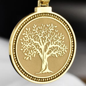 14K Solid Gold Tree Necklace, Family Tree Pendant, Personalized Tree Jewelry, Spiritual Charm, Nature Symbol Medal,  Tree Disc Pendant