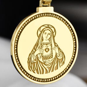14K Solid Gold Virgin Mary Necklace, Personalized Catholic Disc Jewelry, Christian Pendant, Religious Gift, Holy Medal, Spiritual Pendant