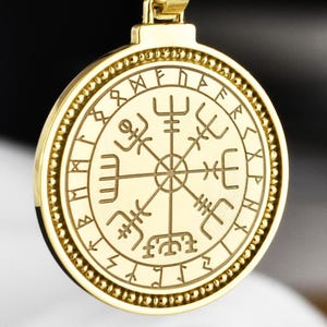 14K Solid Gold Vegvisir Necklace, Viking Compass Pendant, Nordic Amulet Jewelry, Norse Protection Symbol, Mythology Charm, Pagan Pendant
