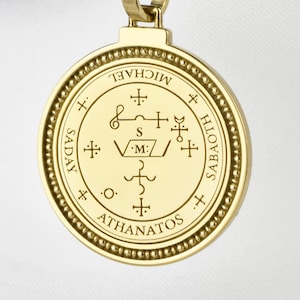 14K Solid Gold Archangel Michael Sigil Necklace, Protective Symbol Jewelry, Angelic Amulet Charm, Seal of Archangel Michael Medallion