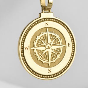 14K Solid Gold North Star Pendant: Personalized Compass Necklace