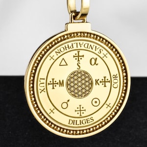Sterling Silver Sandalphon Seal Necklace, Sacred Geometry Pendant, Angelic Symbol Amulet, Spiritual Protection Jewelry, Flower of Life Charm