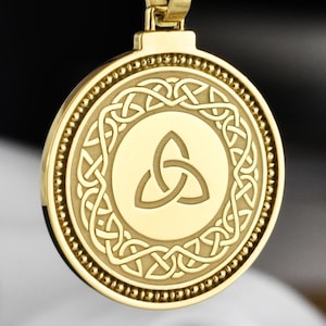 14K Solid Gold Trinity Knot Necklace, Irish Triquetra Pendant, Celtic Symbol Jewelry, Celtic Knot Charm, Triquetra Medal, Spiritual Gift