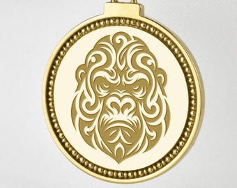 Sterling Silver Tribal Gorilla Pendant Necklace, Animal Jewelry