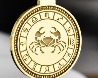 Colar de prata esterlina com signo de Câncer, pingente de signo de Caranguejo, joia personalizada de Câncer, pingente de horóscopo e astrologia, presente de aniversário com signo de Água