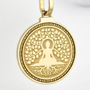 Sterling Silver Yoga Necklace, Tree of Life Pendant, Meditation Charm Jewelry, Mindfulness Symbol Gift, Spiritual Roots Medal, Birthday Gift