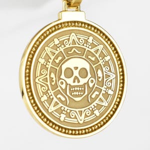 Sterling Silver Pirate Coin Necklace, Cursed Aztec Coin Charm, Treasure Coin Pendant, Pirate Jewelry, Personalized Gift, Skull Medallion