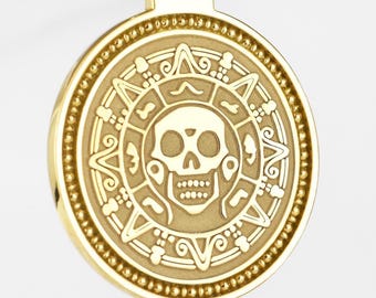 Sterling Silver Pirate Coin Necklace, Cursed Aztec Coin Charm, Treasure Coin Pendant, Pirate Jewelry, Personalized Gift, Skull Medallion