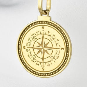 14K Solid Gold Compass Necklace: Personalized Engraved Medallion