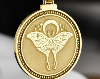 Sterling Silver Moth Necklace, Luna Moth Pendant, Personalized Moth Wings Charm, Symbolic Gift for Girlfriend, Anniversary Amulet for Wife