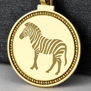 Sterling Silver Zebra Coin Pendant, Engraved Animal Necklace, Personalized Wildlife Gift Jewelry, Nature Lover Gift, Safari Animal Charm