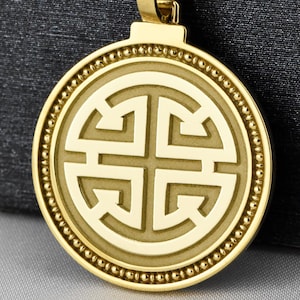 Sterling Silver Chinese Good Luck Pendant, Engraved Feng Shui Coin Necklace, Personalized Fortune Gift Charm, Chinese Longevity Disc Jewelry