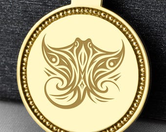 14K Solid Gold Tribal Manta Ray Pendant, Personalized Ocean Gift