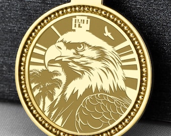 Ciondolo a forma di moneta con aquila americana in argento sterling inciso - Gioiello patriottico personalizzato
