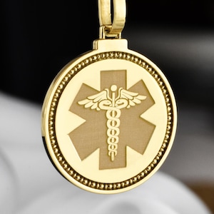 14K Solid Gold Medic Medallion, Graduate Gift Necklace, Personalized Medical ID Jewelry, Medical Alert Charm, Medical Symbol Pendant