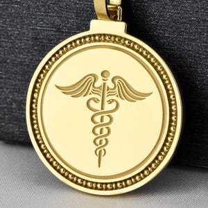 14K Solid Gold Caduceus Necklace, Medical Symbol Pendant for Doctors and Nurses, Healthcare Graduation Gift, Healing Medallion, EMT Jewelry