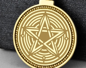 14K Solid Gold Pentagram Necklace, Wiccan Pendant