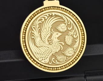 14K Solid Gold Phoenix Necklace, Mythical Bird Jewelry, Fire Bird Pendant, Mythical Animal Charm, Spiritual Gift, Rising Phoenix Medallion