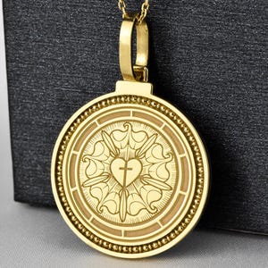 14K Solid Gold Luther Rose Pendant, Lutheran Necklace, Martin Luther Symbol Jewelry, Religious Medallion, Luther Seal Of Reformation Pendant