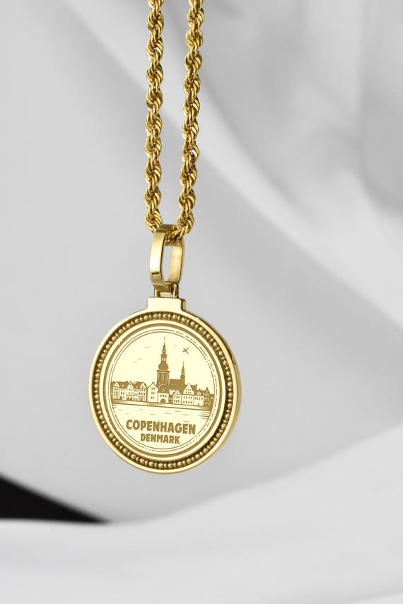Sterling Silver Copenhagen Necklace, Denmark Travel Charm - Etsy 日本