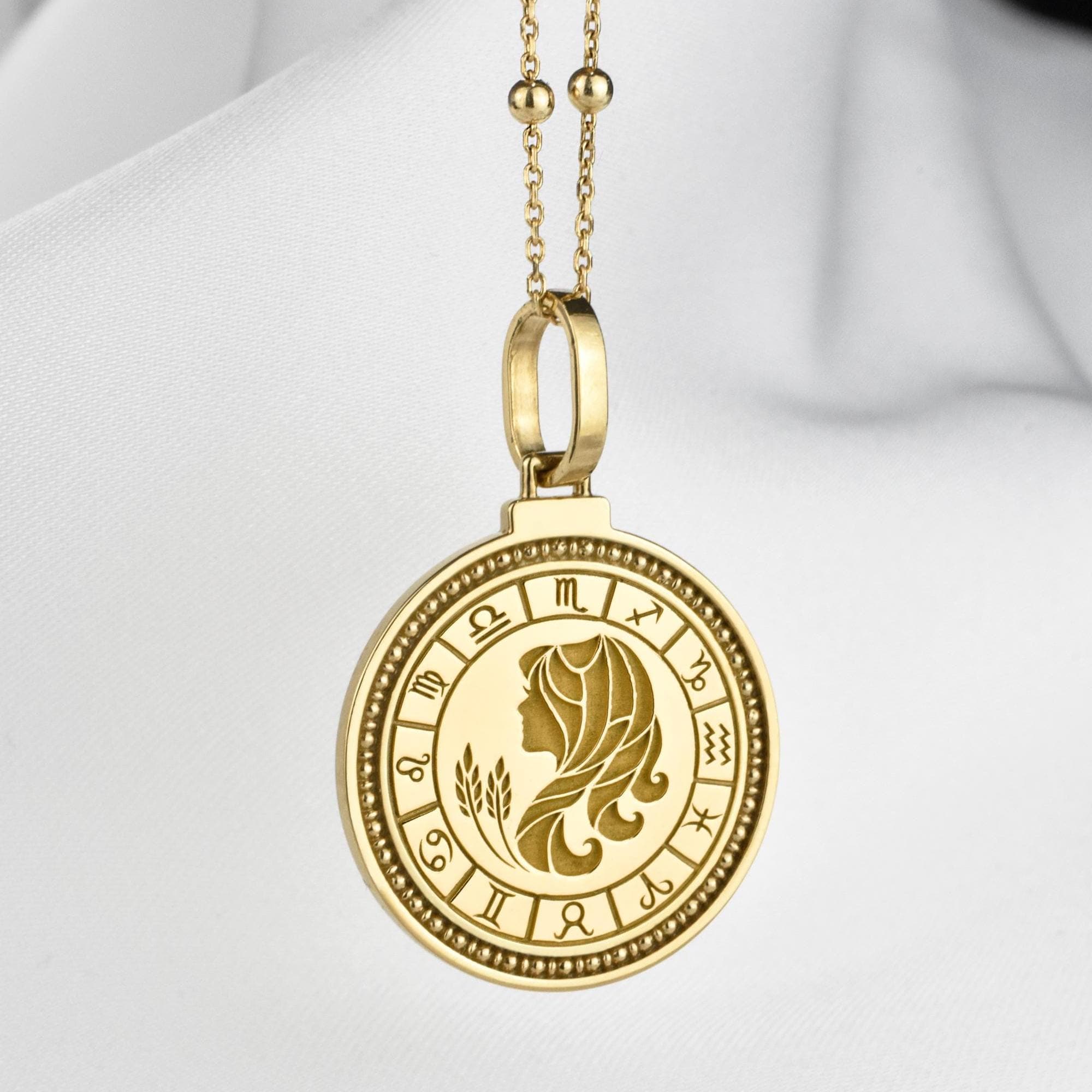Colar de Virgem em Prata de Lei, Medalhão do Signo de Virgem, Pingente do Horóscopo de Setembro, Joia do Signo do Zodíaco, Presente de Aniversário, Medalha Personalizada