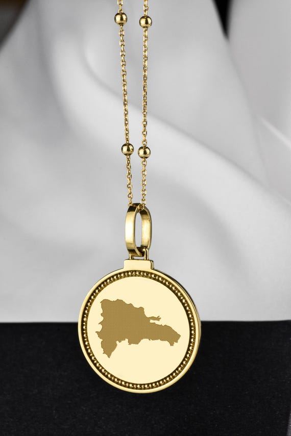 Sterling Silver Dominican Republic Map Necklace, Travel Pendant