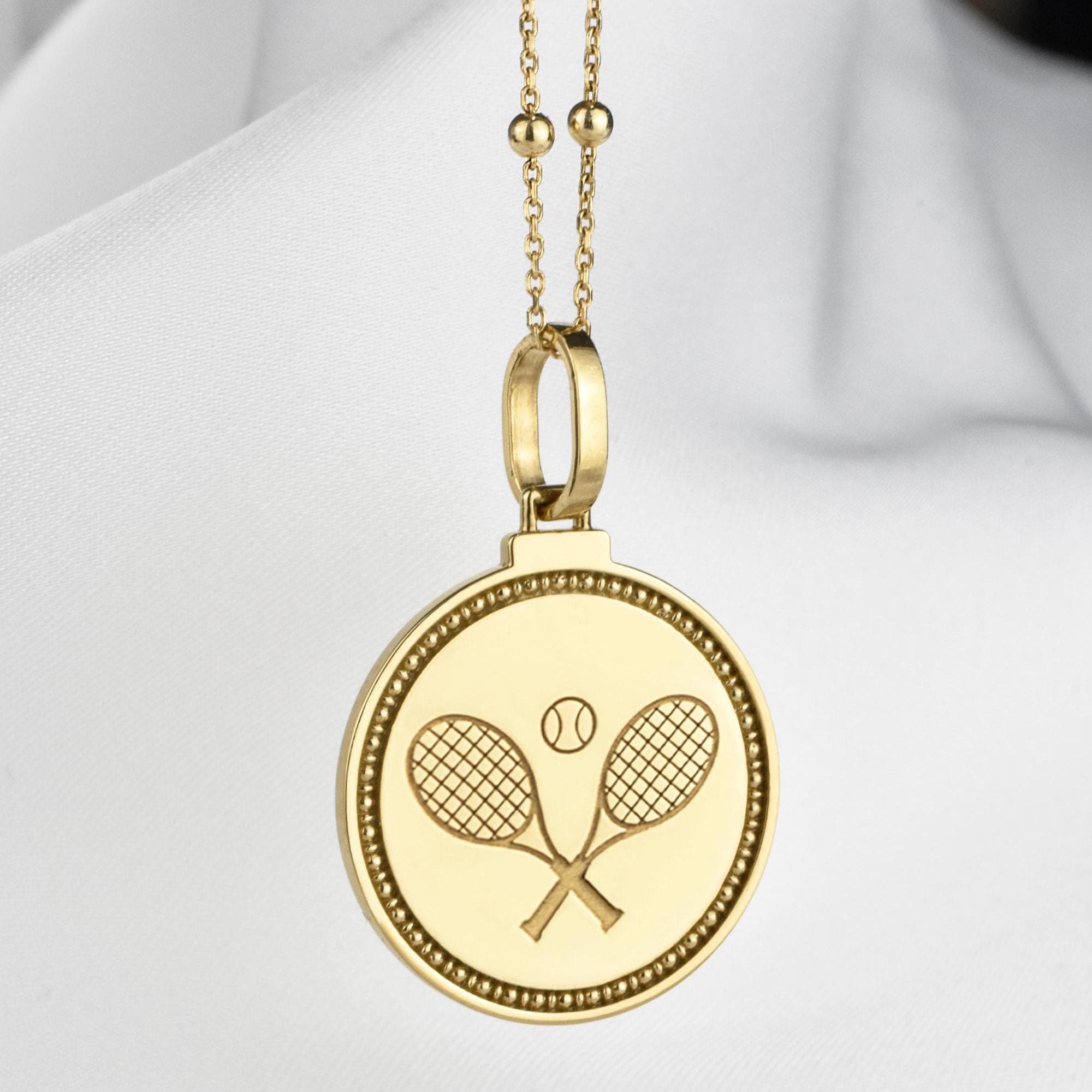 Sterling Silver Tennis Racket Necklace: Personalized Sports Medal
