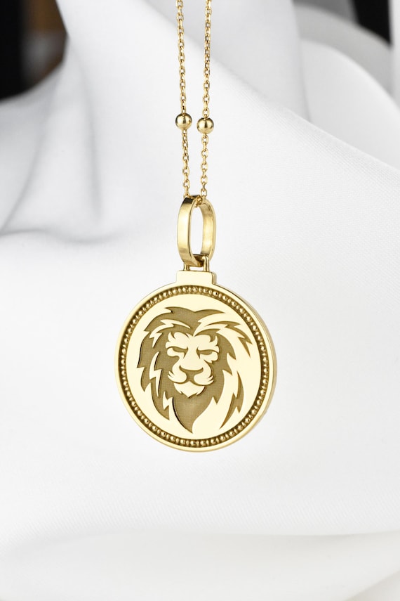 Solid Gold 14k Gold Lion Head Charm 14K Solid Gold Lion Head