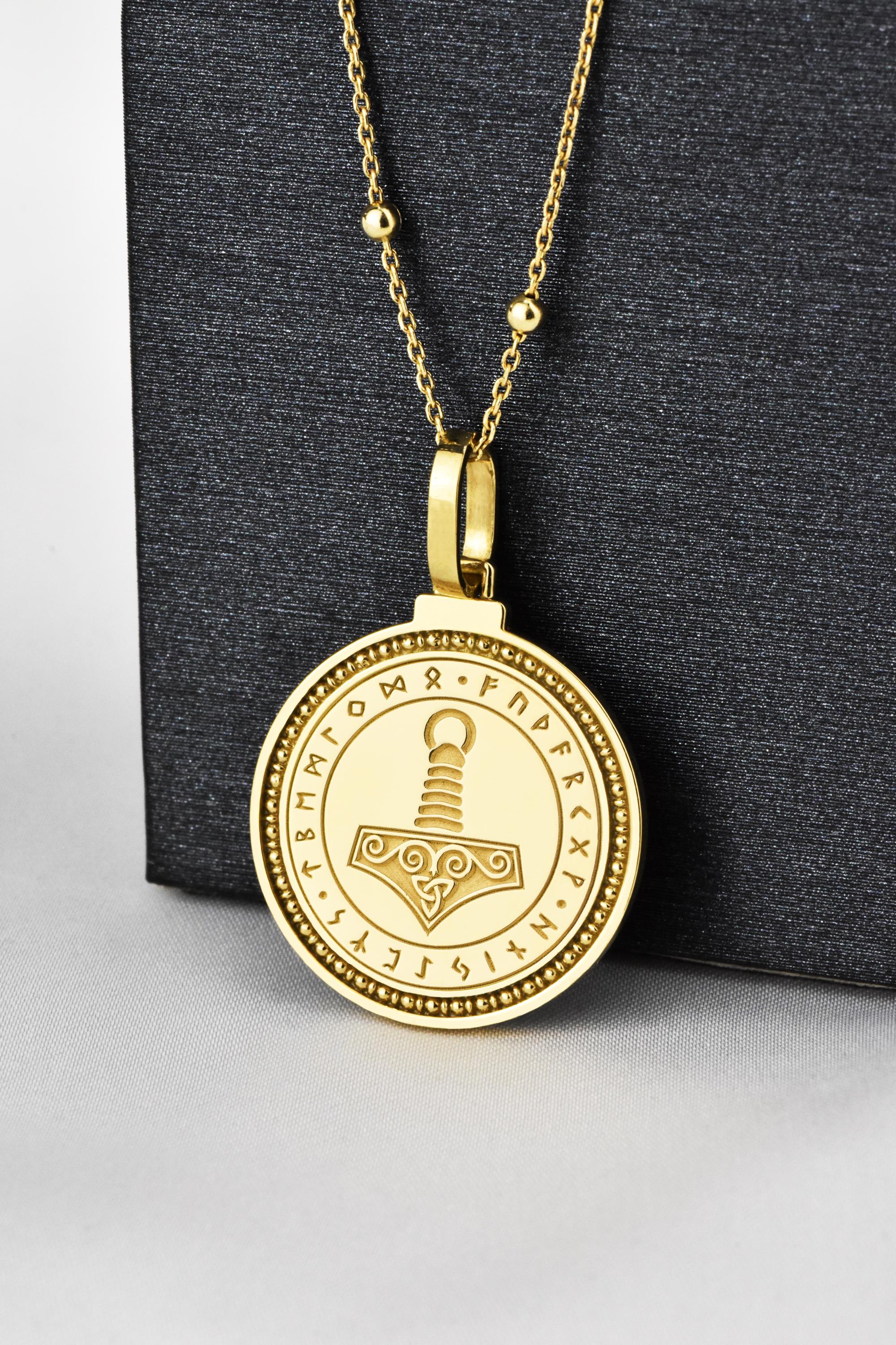 14K Solid Gold Thor’s Hammer Pendant, Viking Jewelry, Norse Mythology Charm, Scandinavian Necklace, Mjölnir Medal, Handmade Nordic Necklace